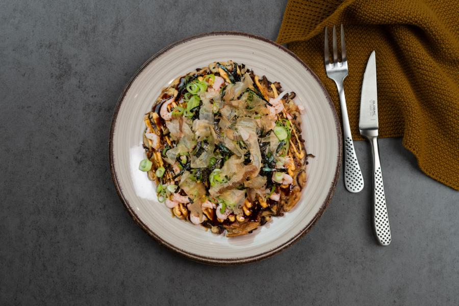 Okonomiyaki med shiitakesopp